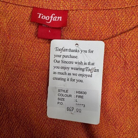 Toofan Round Neck 3/4 Sleeves Button Top Orange Large NEW - Picture 4 of 7